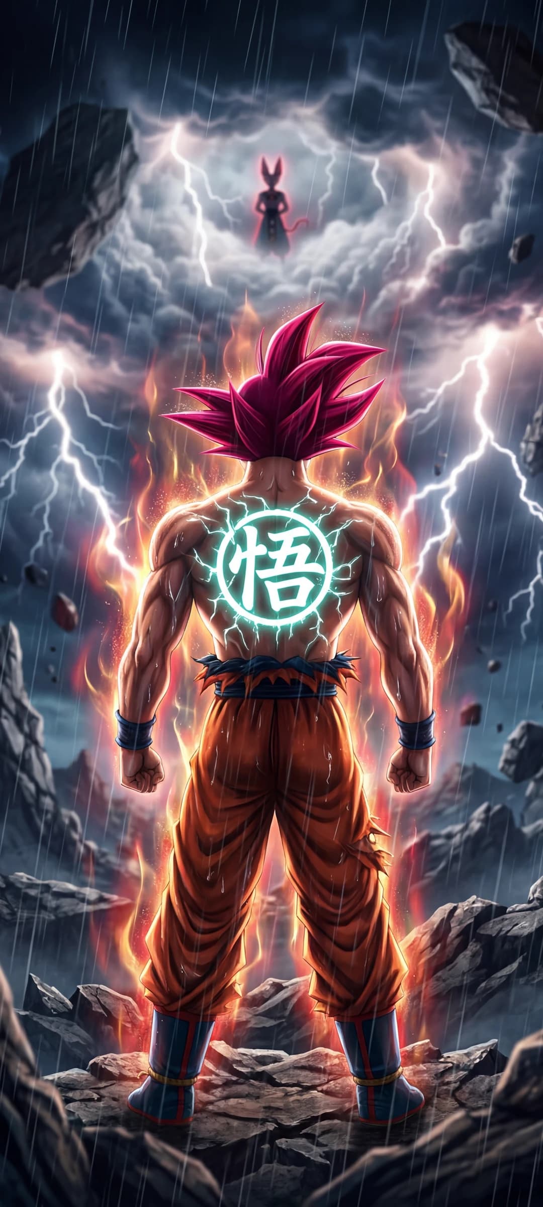 Goku Faces Beerus in the Rain