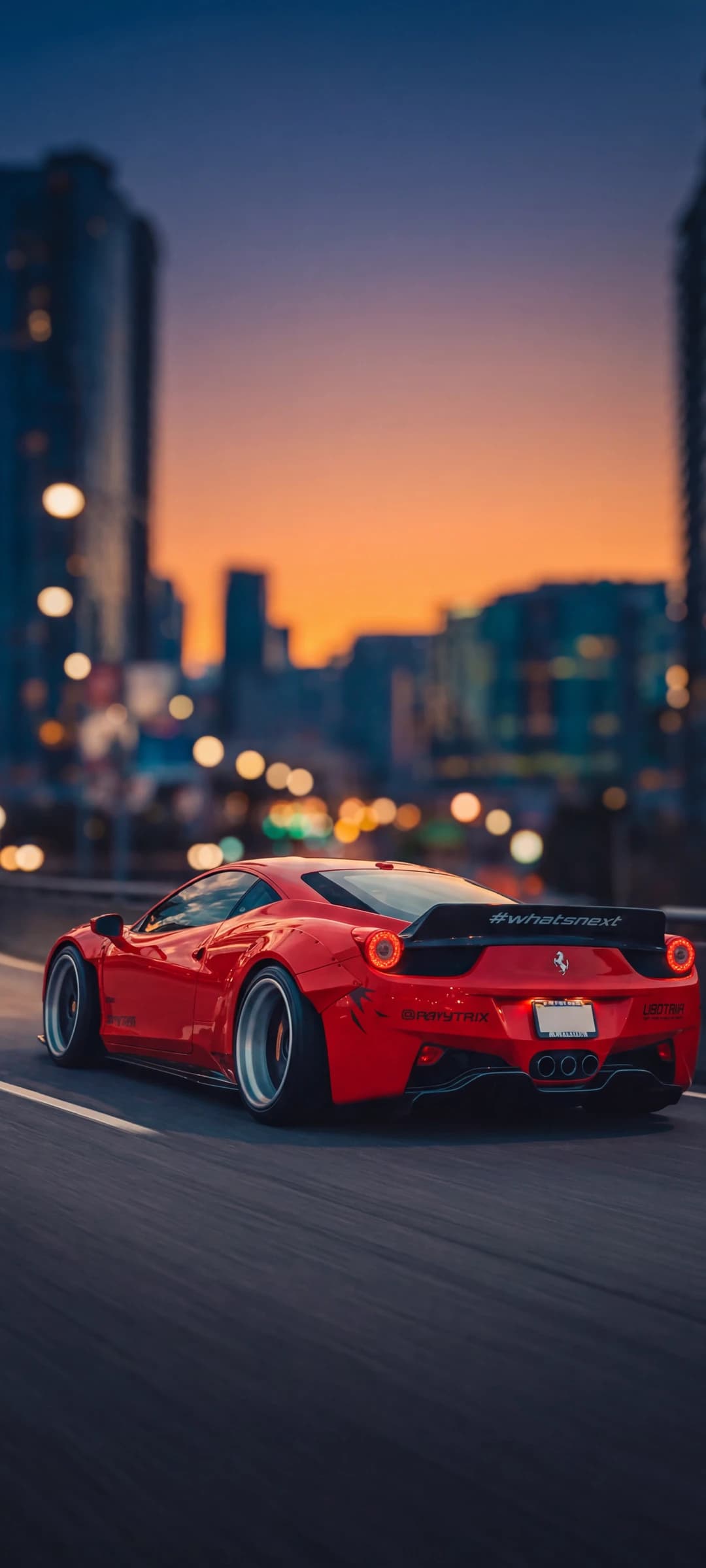 Red Ferrari 458 at Dusk